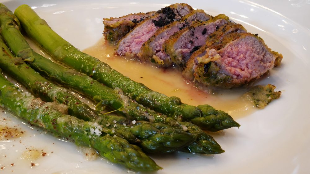 asparago di Santena e controfiletto in crosta