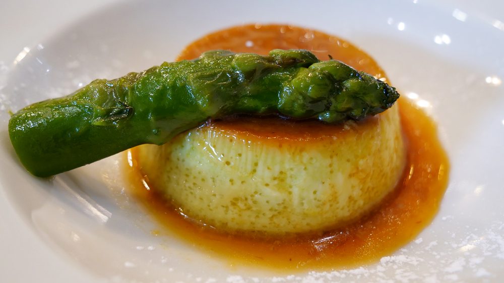 crème caramel agli asparagi e punta caramellata
