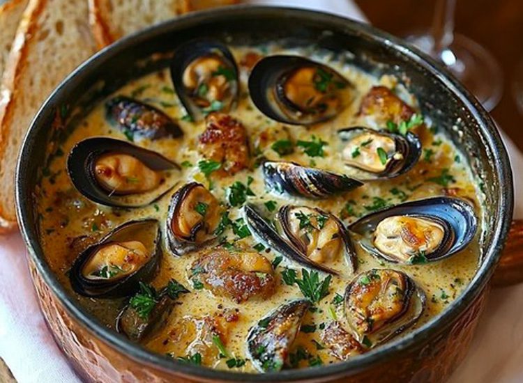 Cozze in crema profumata con pane tostato