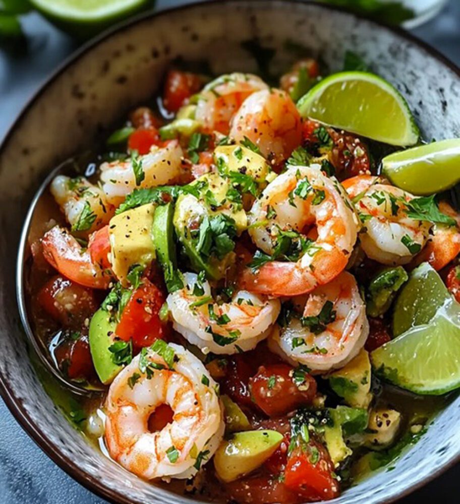 Insalata di gamberi, avocado, lime e pomodorini