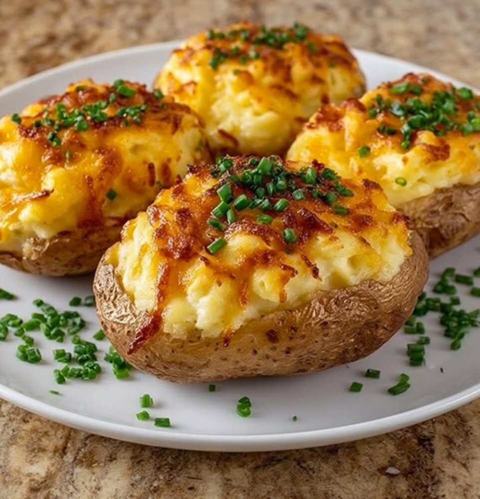 Patate ripiene gratinate con formaggio e pancetta