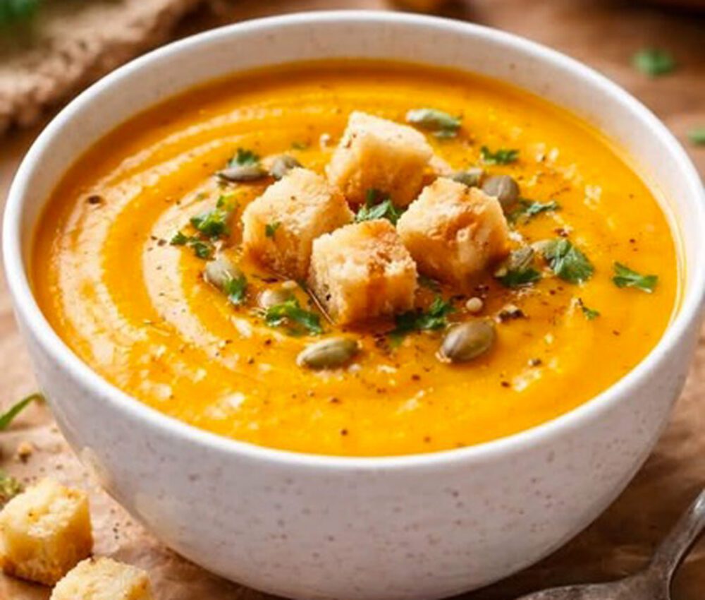 Crema di zucca con crostini e semi tostati