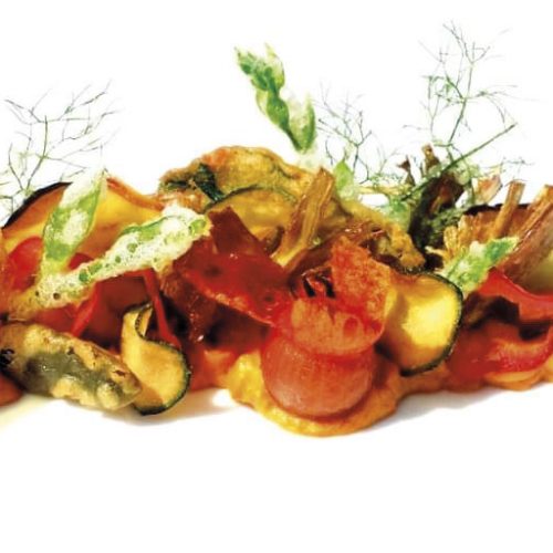 Oro di Sicilia dello chef Maurizio Urso, una ricetta a base di maionese e verdure in tempura