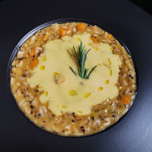 Risotto di zucca, millepunti tartufo e crema d’uovo al parmigiano di Maurizio Urso